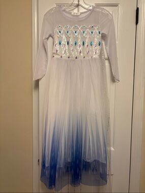 Girls Elsa Costume White and Blue Sequin Tulle Dress, size 12